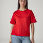 Women's Solid Crew Neck Relaxed Fit Interlock T-Shirt - Front View