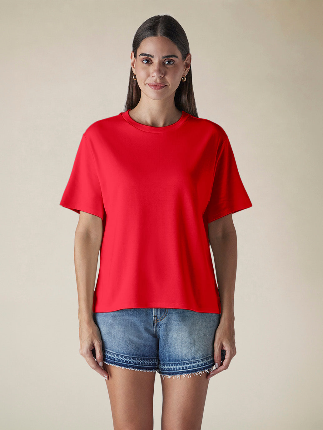 Women's Solid Crew Neck Relaxed Fit Interlock T-Shirt - c27c6027-a0cd-458f-bacc-026301f601c1 View