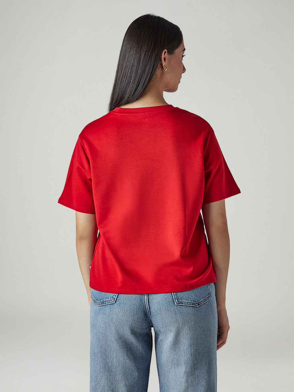 Women's Solid Crew Neck Relaxed Fit Interlock T-Shirt - Back View