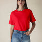Women's Solid Crew Neck Relaxed Fit Interlock T-Shirt - Styleshot View