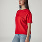 Women's Solid Crew Neck Relaxed Fit Interlock T-Shirt - Side View