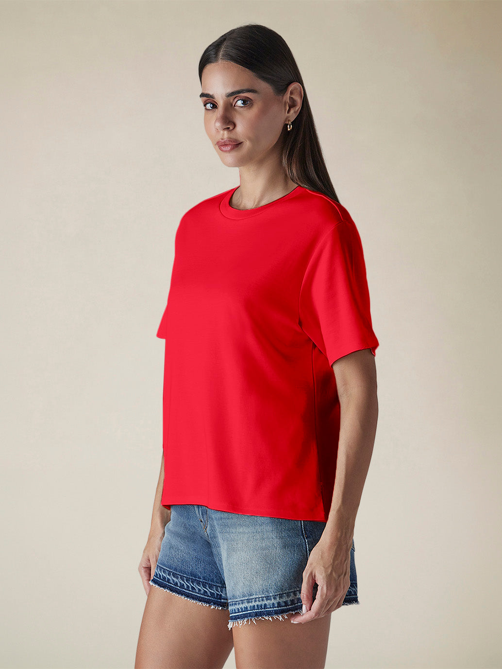 Women's Solid Crew Neck Relaxed Fit Interlock T-Shirt - 2bfa7121-d633-4f2f-ac45-c205f5cd4332 View
