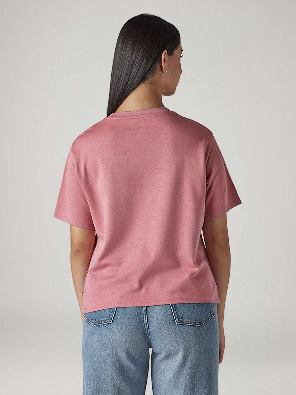 Women's Solid Crew Neck Relaxed Fit Interlock T-Shirt - Back View