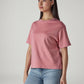 Women's Solid Crew Neck Relaxed Fit Interlock T-Shirt - Side View
