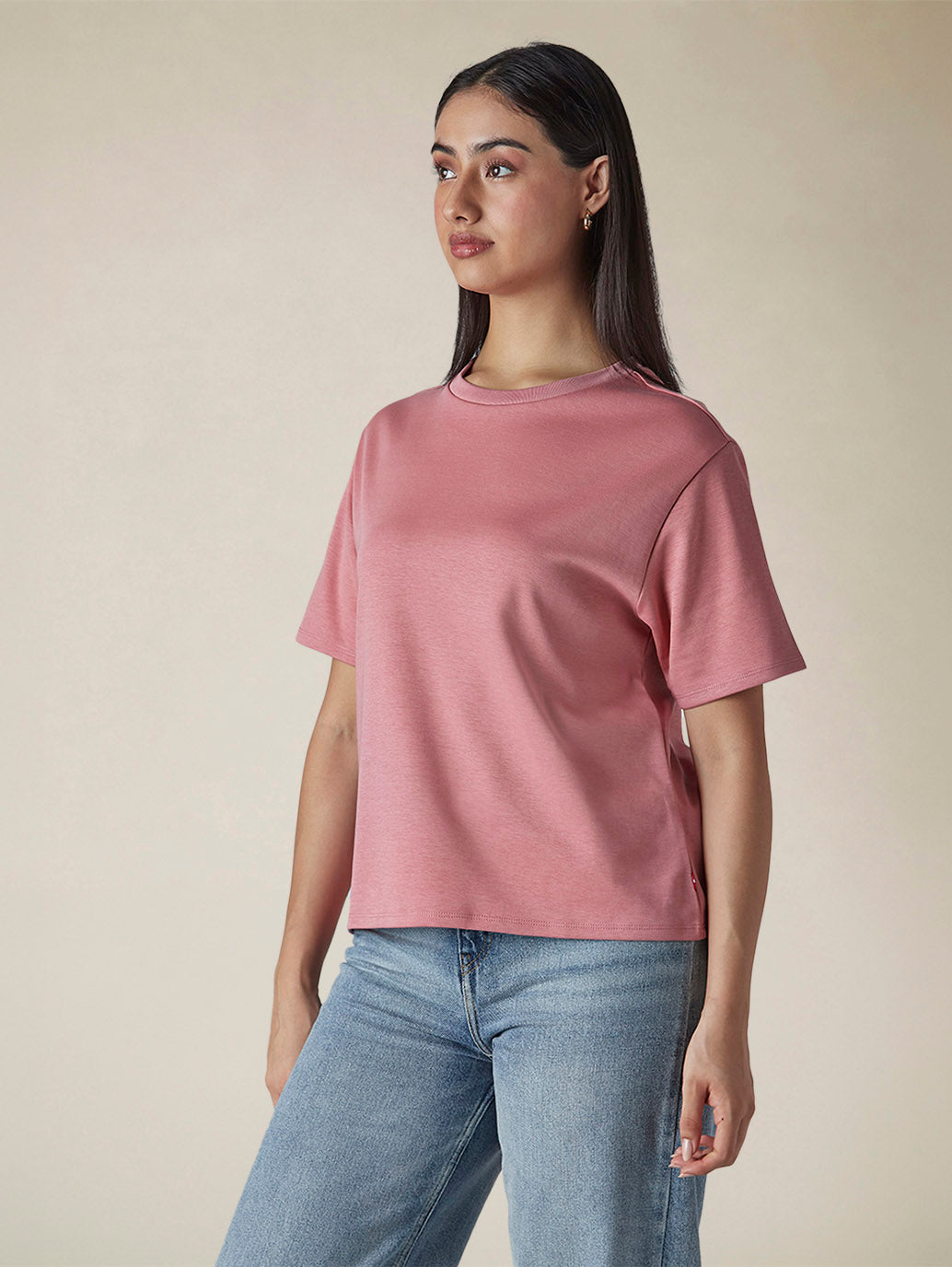 Women's Solid Crew Neck Relaxed Fit Interlock T-Shirt - 179b5687-724c-453f-9886-d72244df7c25 View