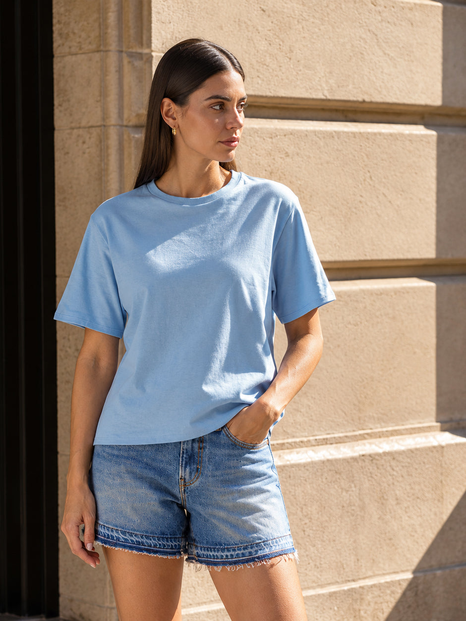 Women's Solid Crew Neck Relaxed Fit Interlock T-Shirt