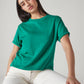 Women's Solid Crew Neck Relaxed Fit Interlock T-Shirt - Styleshot View