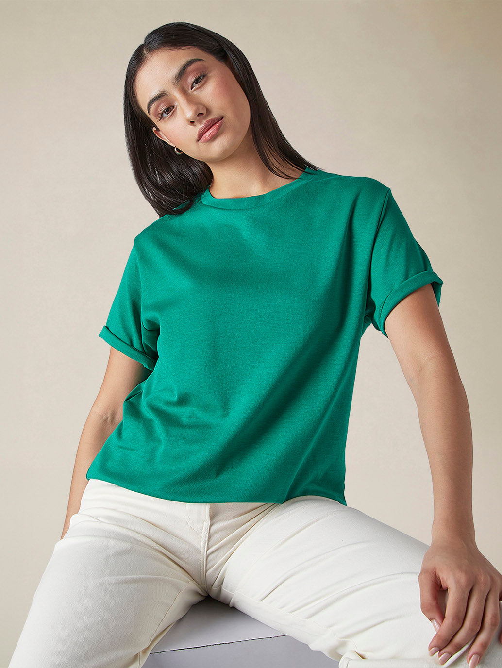 Women's Solid Crew Neck Relaxed Fit Interlock T-Shirt - 21ee5a3f-63c5-4609-97a8-6948faa10a95 View