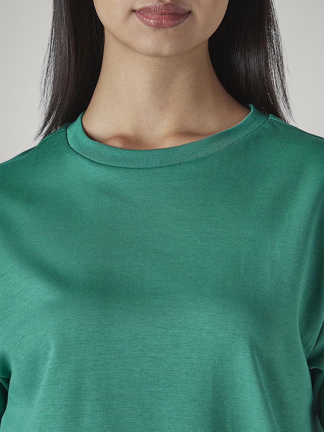 Women's Solid Crew Neck Relaxed Fit Interlock T-Shirt - 20 View