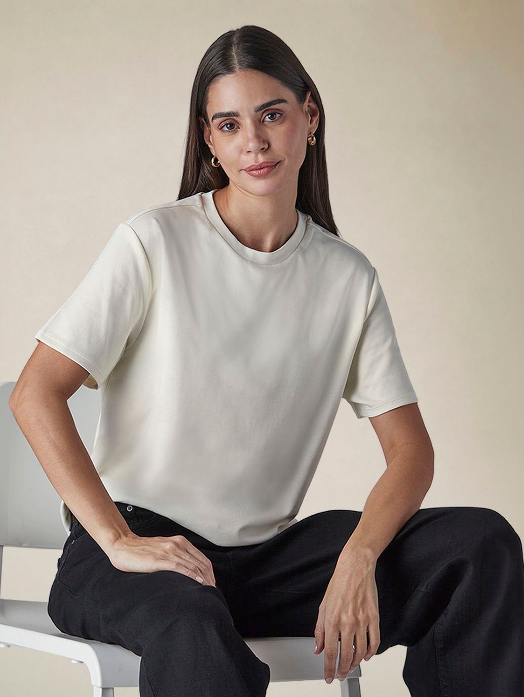 Women's Solid Crew Neck Relaxed Fit Interlock T-Shirt - 66f3b4f9-baea-46dd-931a-507161dd3ce0 View
