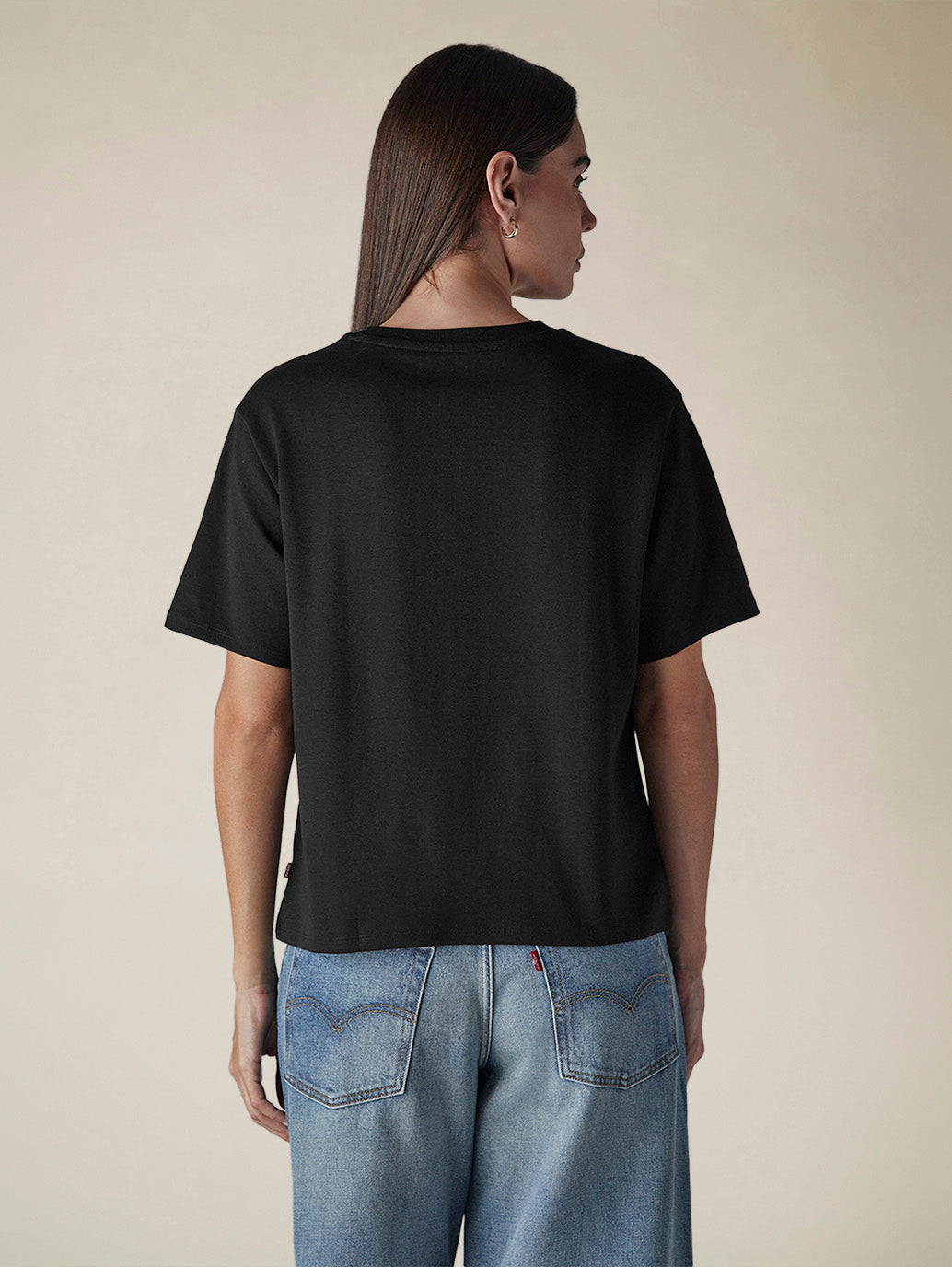 Women's Solid Crew Neck Relaxed Fit Interlock T-Shirt - Back View