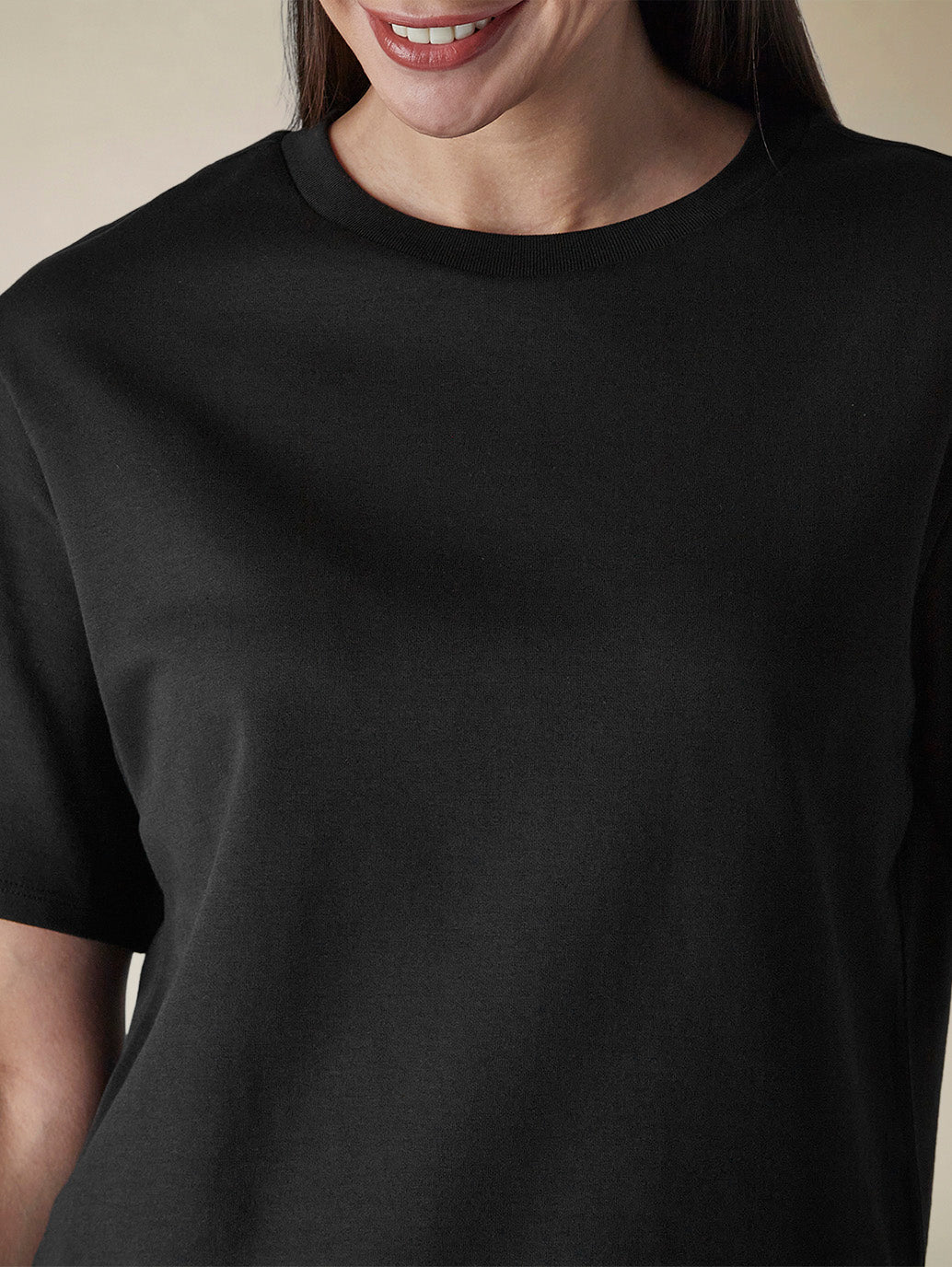 Women's Solid Crew Neck Relaxed Fit Interlock T-Shirt - detail View