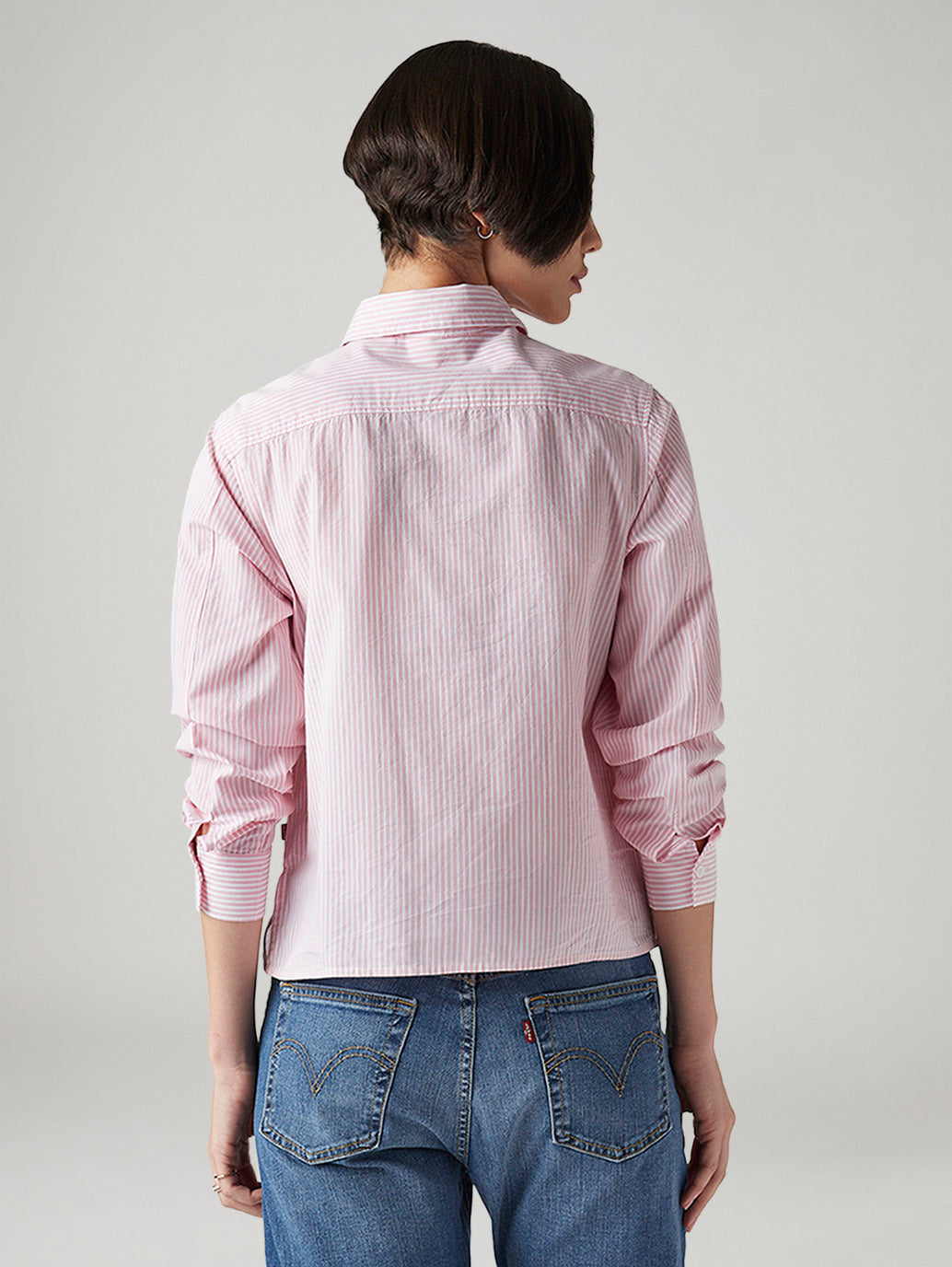 Women's Striped Regular Fit Embroidered Shirt - Back View