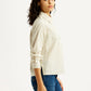 Women's Striped Beige Relaxed Fit Poplin Shirt - Side View