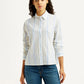 Women's Striped White Relaxed Fit Poplin Shirt - Front View