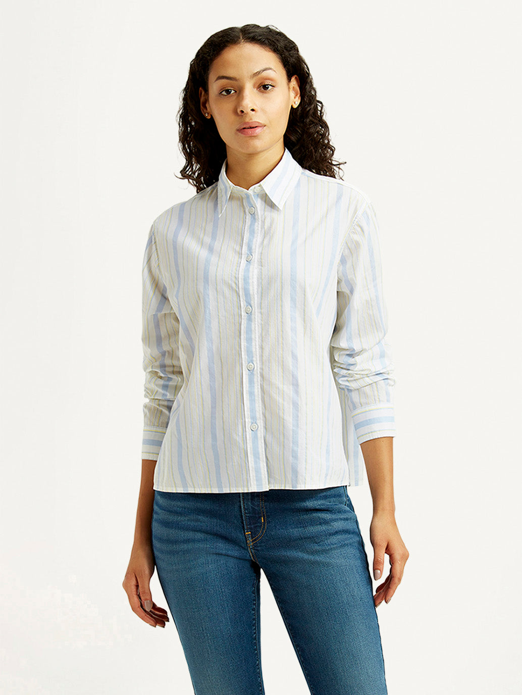 Women's Striped White Relaxed Fit Poplin Shirt