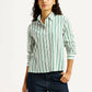 Women's Striped White Relaxed Fit Poplin Shirt - Styleshot View