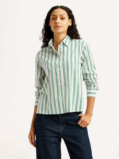 levi's Women's Striped White Relaxed Fit Poplin Shirt-picture-34
