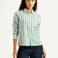 Women's Striped White Relaxed Fit Poplin Shirt - Front View