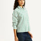 Women's Striped White Relaxed Fit Poplin Shirt - Side View