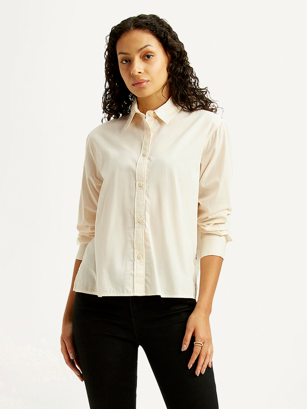 Women's Solid Cream Relaxed Fit Poplin Shirt
