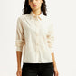 Women's Solid Cream Relaxed Fit Poplin Shirt - Front View