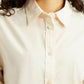 Women's Solid Cream Relaxed Fit Poplin Shirt - Detail View