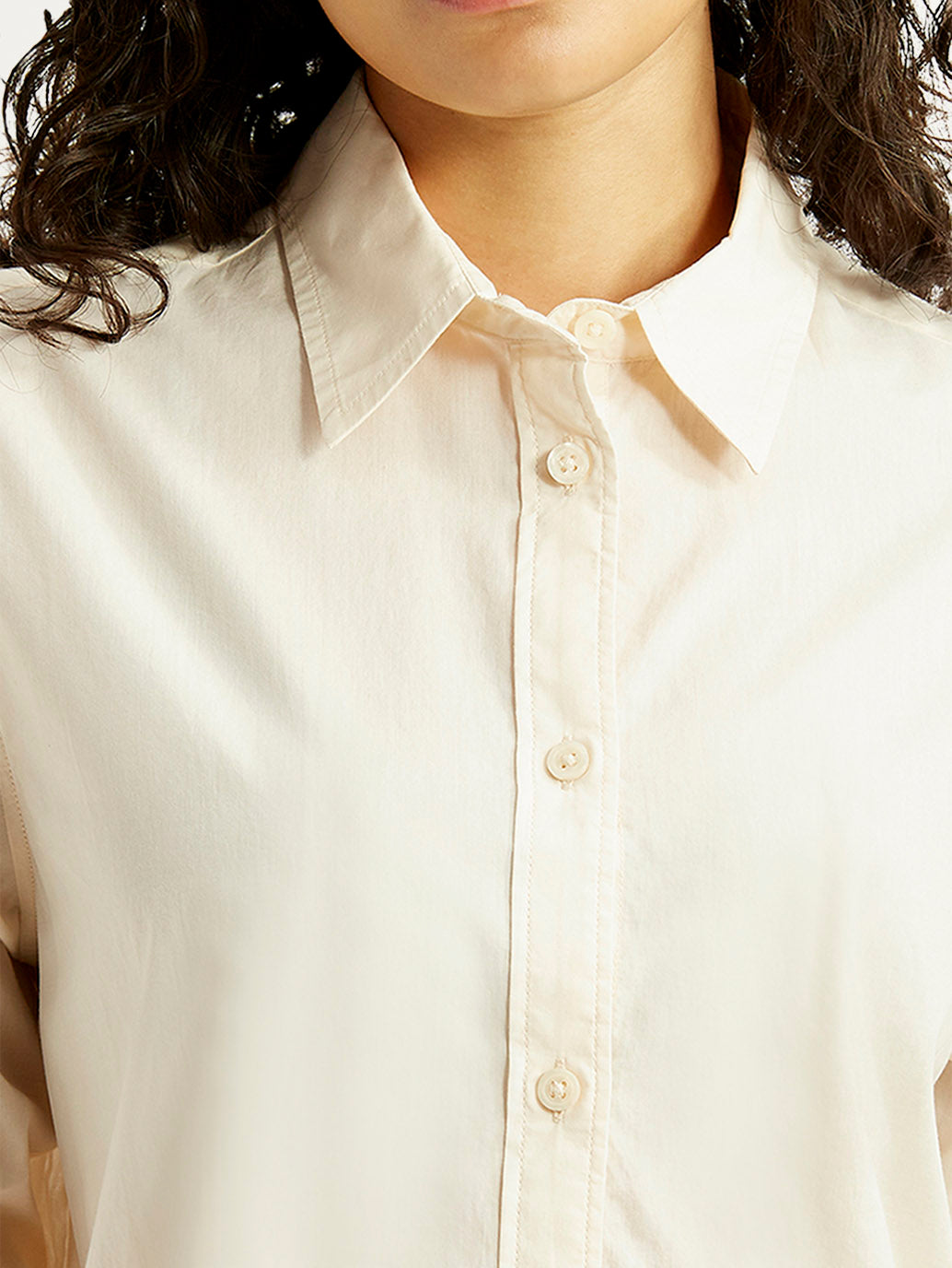 Women's Solid Cream Relaxed Fit Poplin Shirt - Detail View