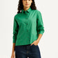 Women's Solid Green Relaxed Fit Poplin Shirt - Styleshot View