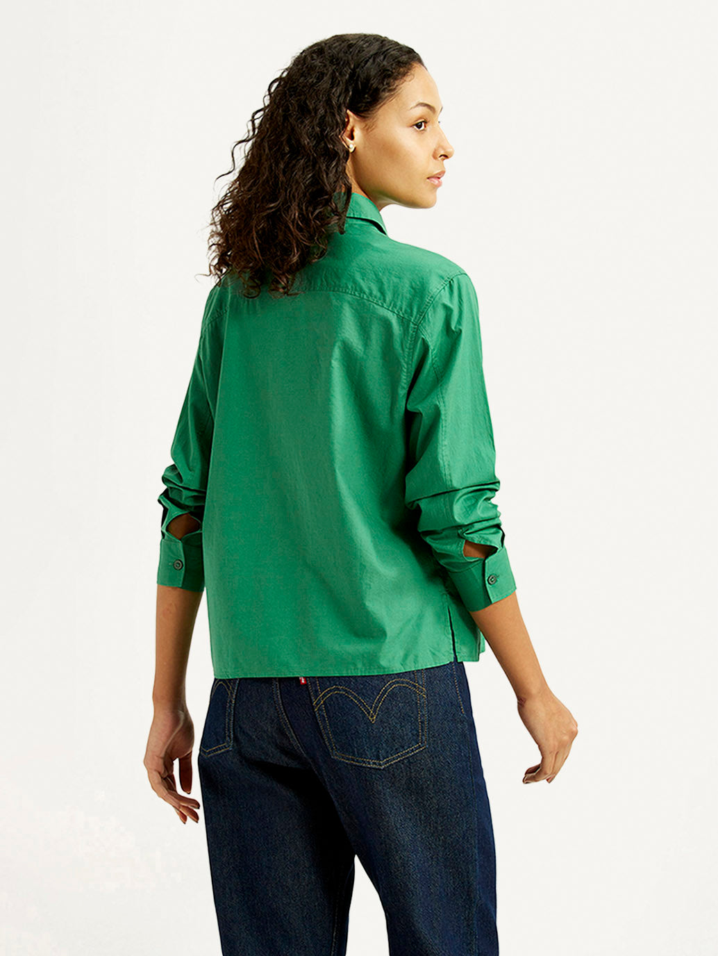 Women's Solid Green Relaxed Fit Poplin Shirt - Back View