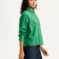 Women's Solid Green Relaxed Fit Poplin Shirt - Side View