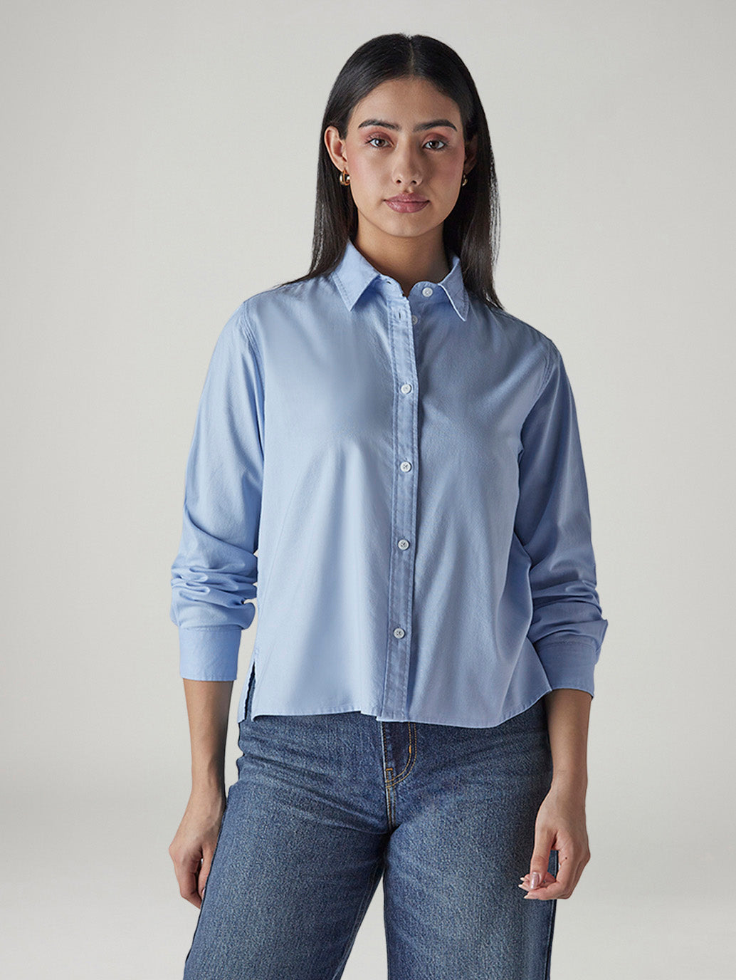 Women's Solid Regular Fit Oxford Shirt - Front View