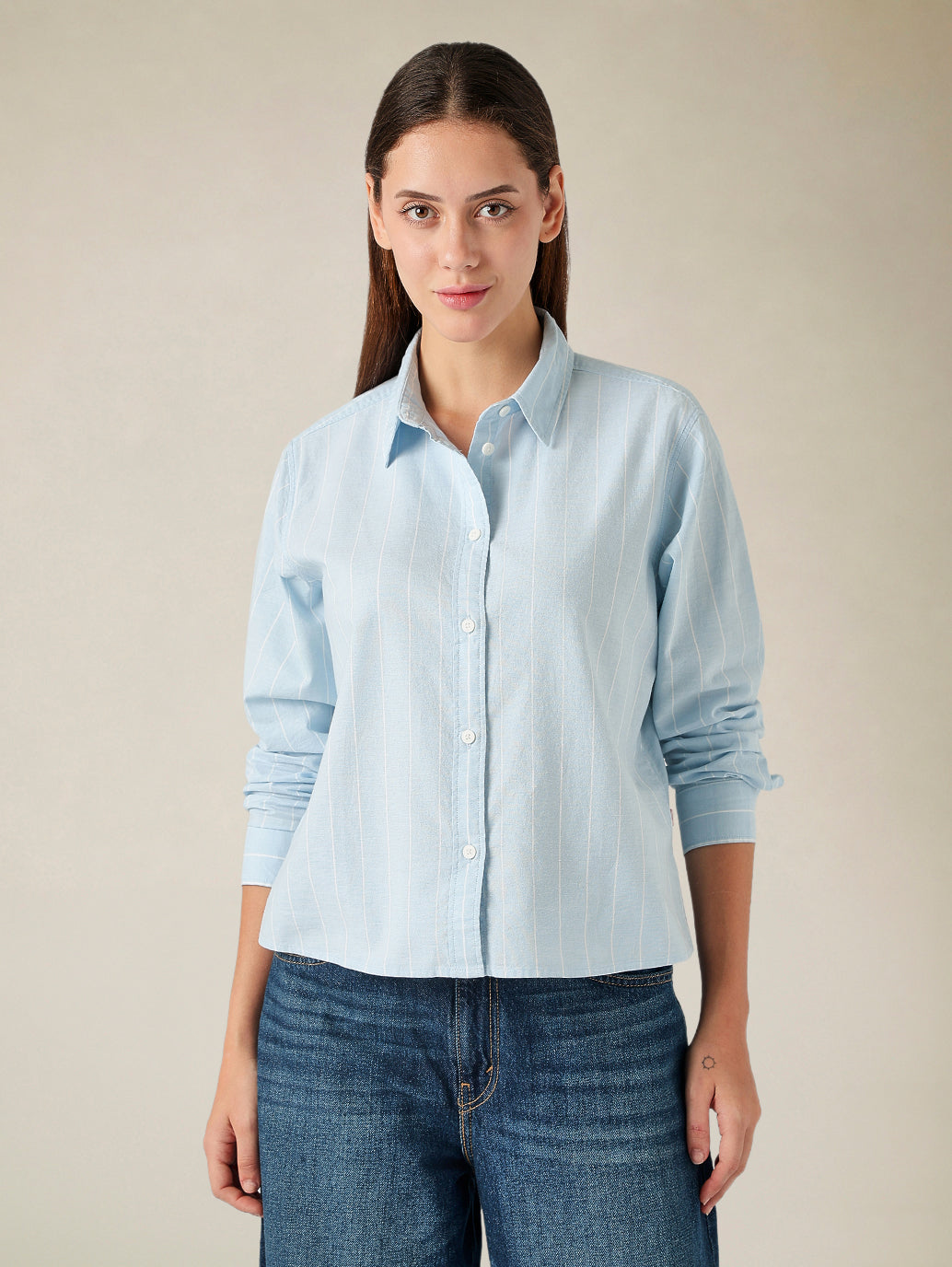 Women's Cotton Regular Fit Solid Oxford Shirt - Front View