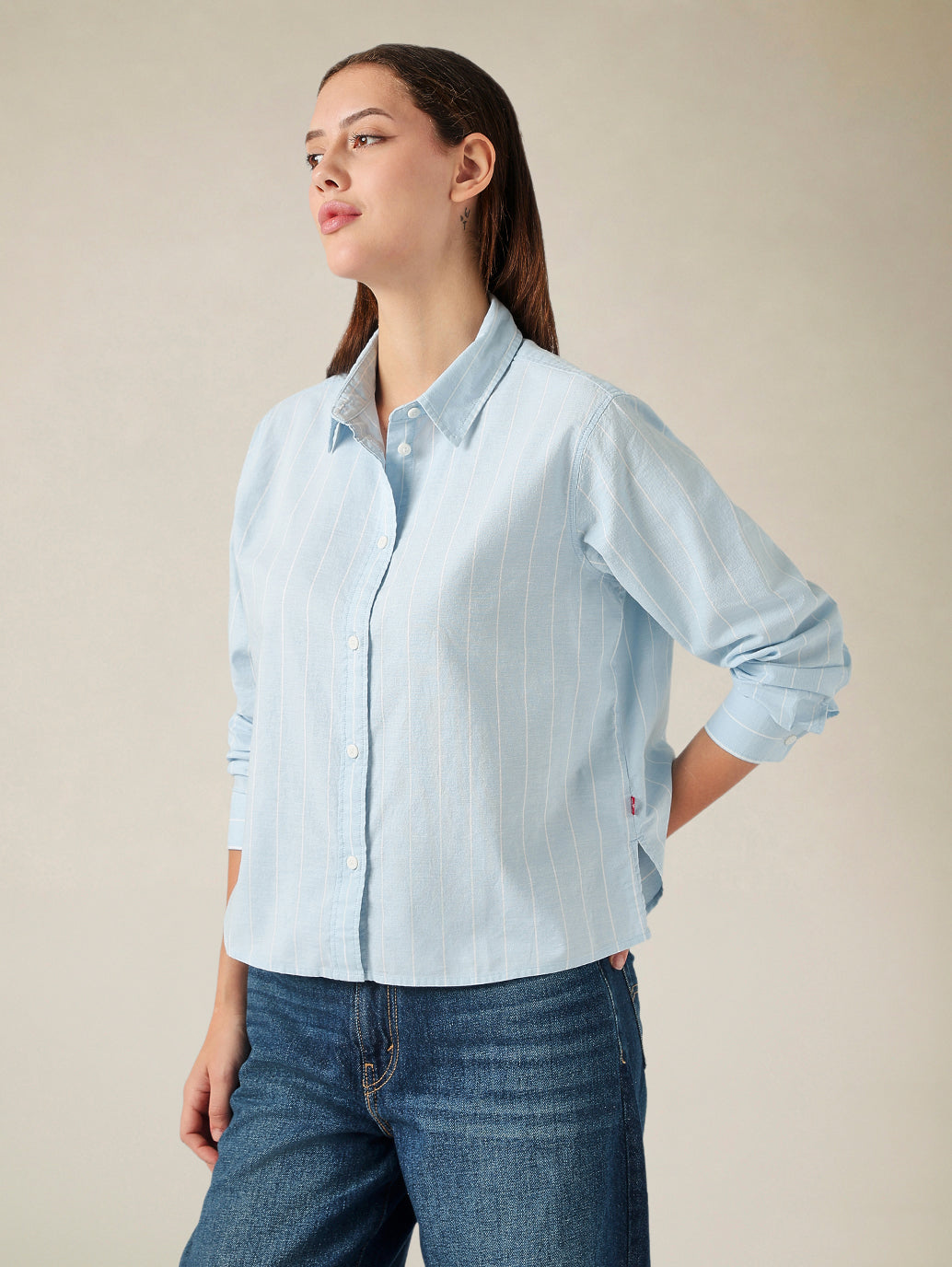 Women's Cotton Regular Fit Solid Oxford Shirt - Side View