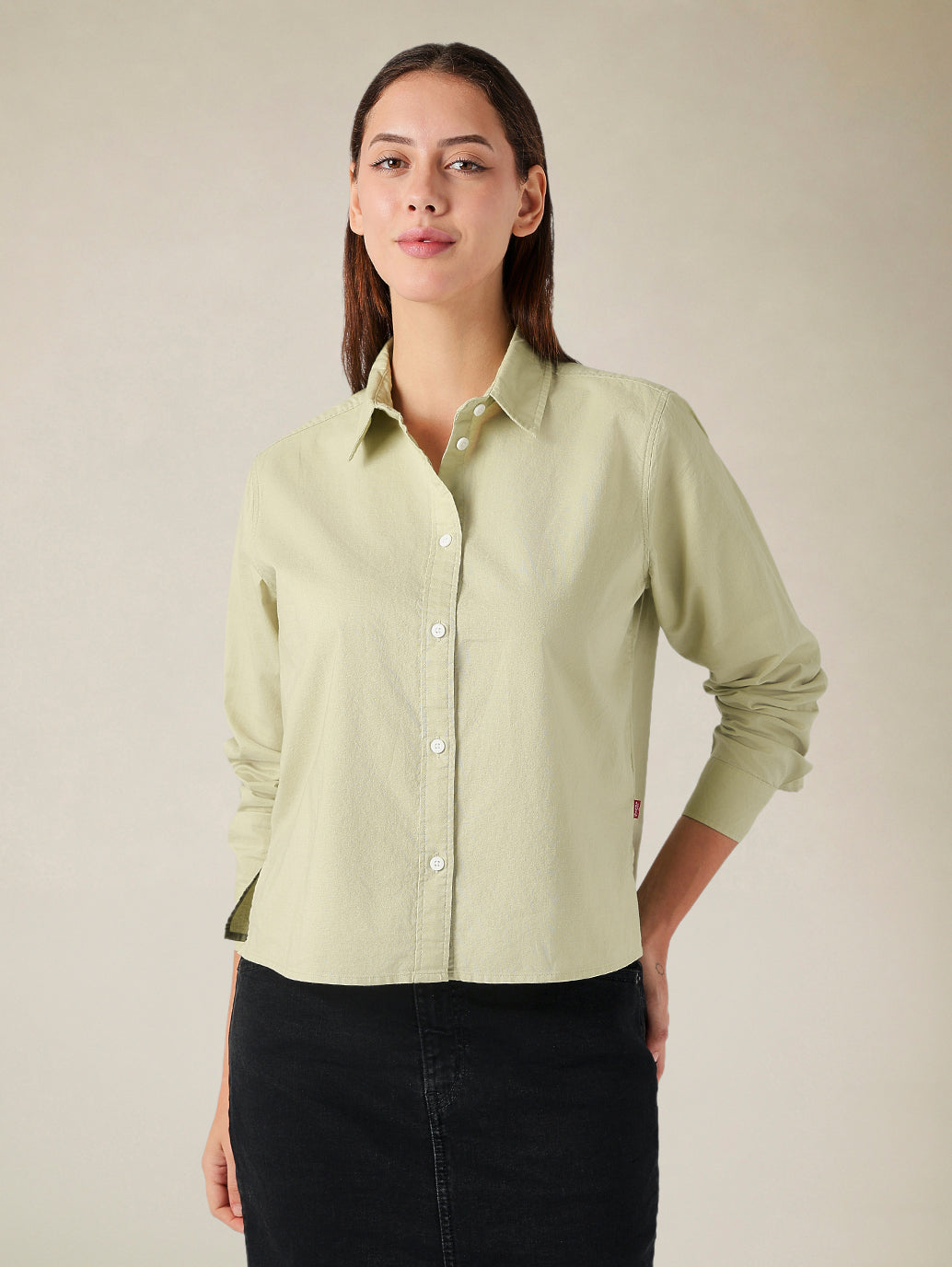 Women's Cotton Regular Fit Solid Oxford Shirt - Front View