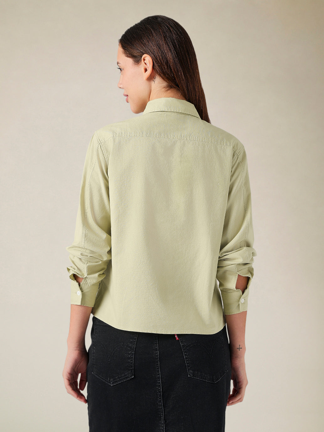 Women's Cotton Regular Fit Solid Oxford Shirt - Back View