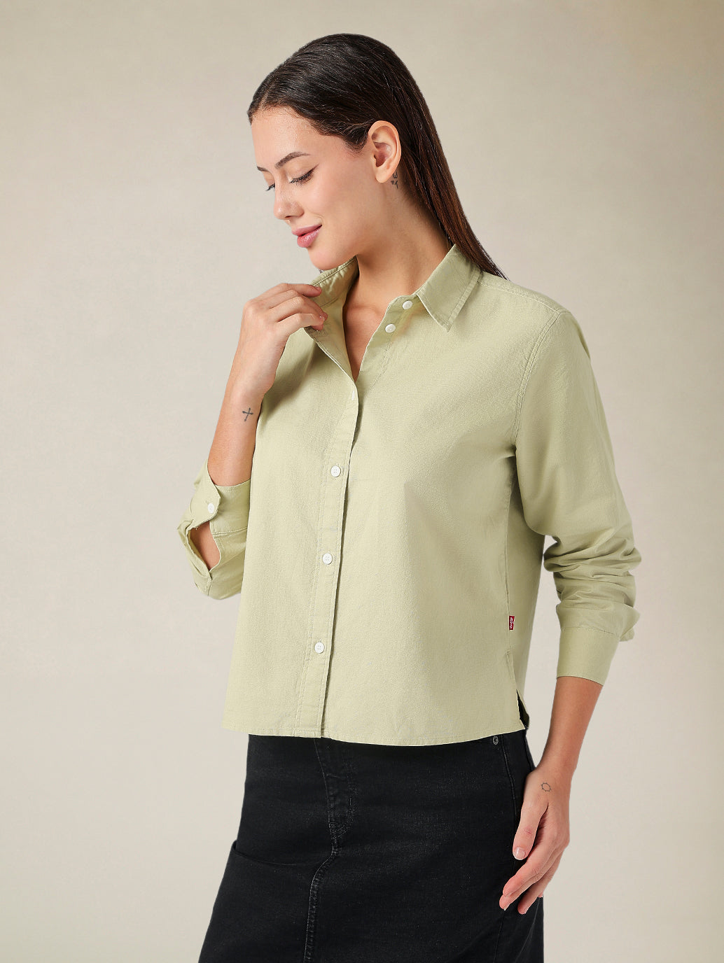 Women's Cotton Regular Fit Solid Oxford Shirt - Side View