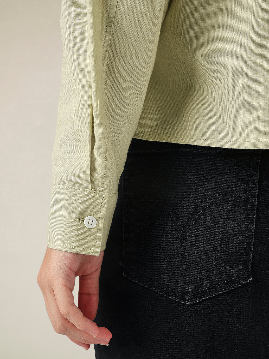 Women's Cotton Regular Fit Solid Oxford Shirt - Detail View