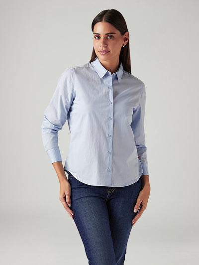 Women's Solid Light Blue Spread Collar Shirt