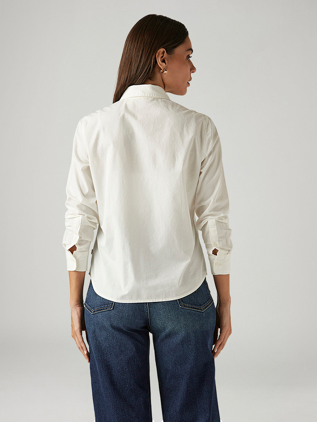 Women's Solid Off White Spread Collar Shirt - Back View