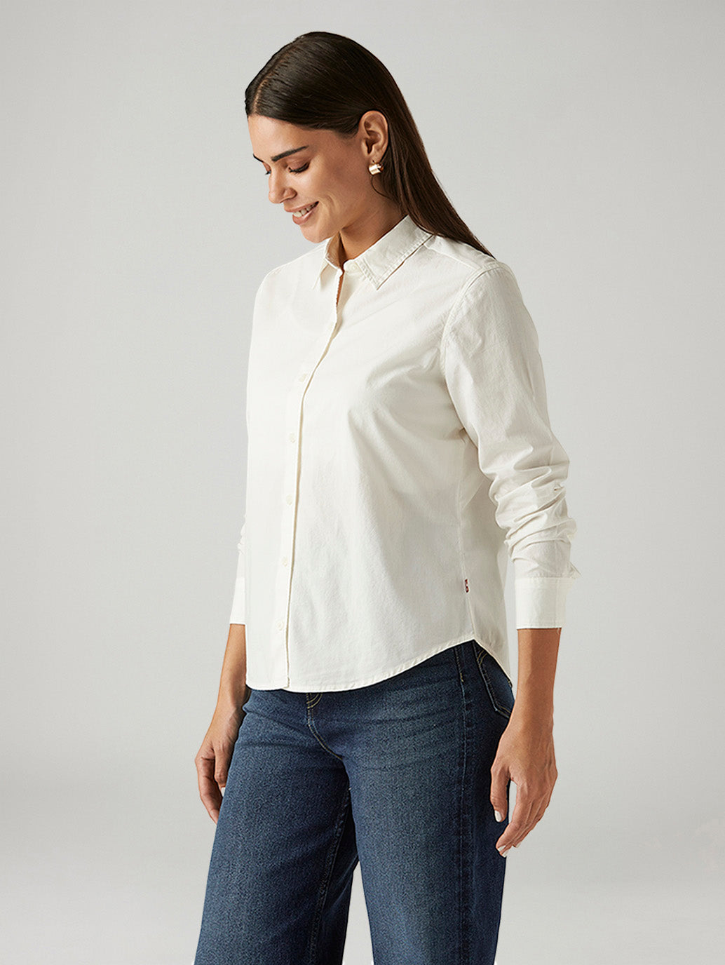 Women's Solid Off White Spread Collar Shirt - Side View