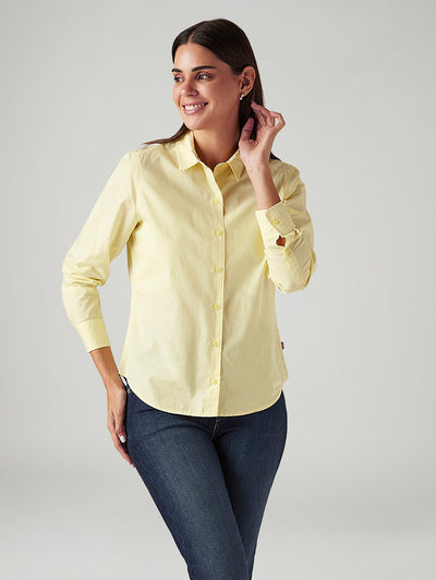 Women's Solid Yellow Slim Fit Shirt