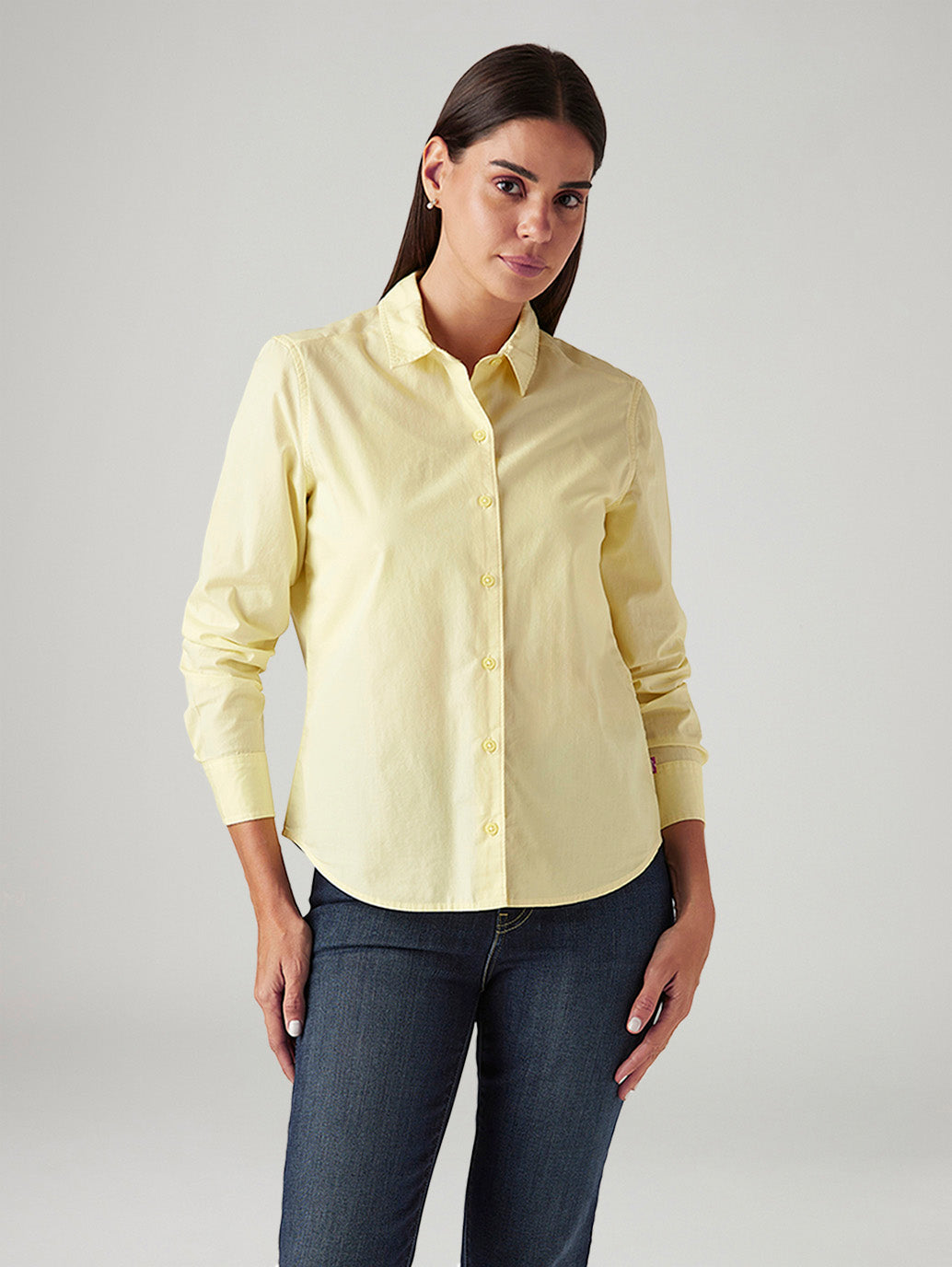 Women's Solid Yellow Slim Fit Shirt - Front View