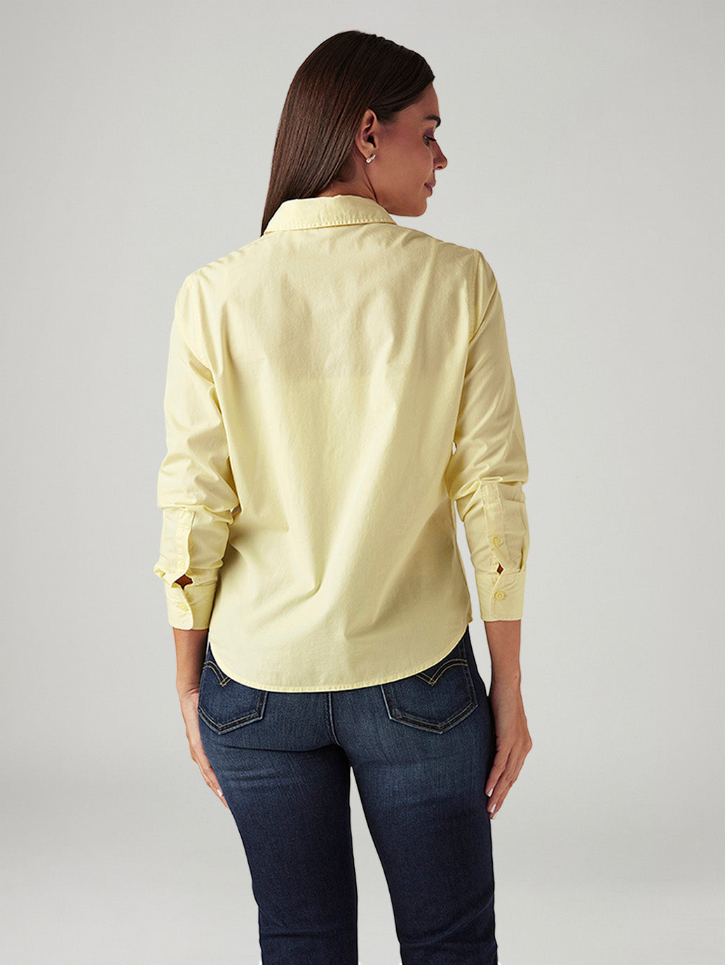 Women's Solid Yellow Slim Fit Shirt - Back View