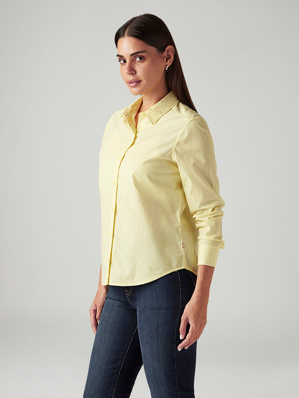 Women's Solid Yellow Slim Fit Shirt - Side View