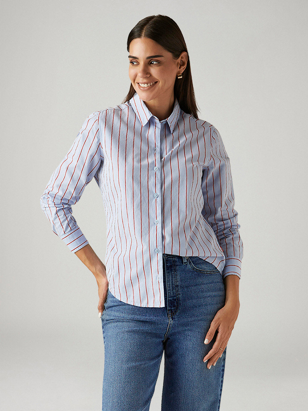 Women's Striped Light Blue Slim Fit Shirt