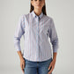 Women's Striped Light Blue Slim Fit Shirt - Front View