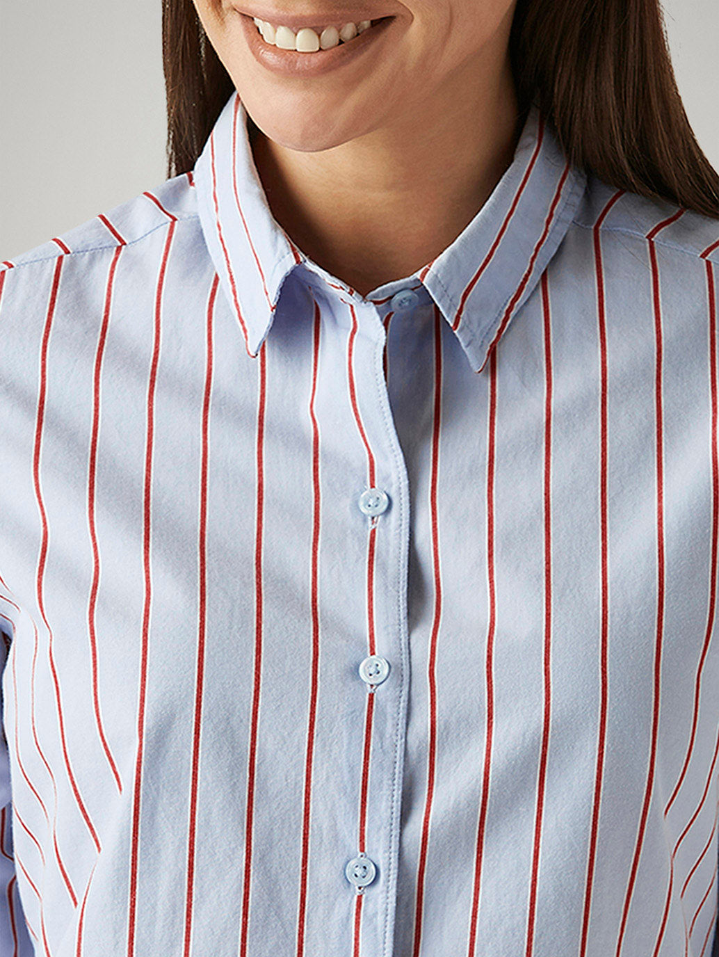 Women's Striped Light Blue Slim Fit Shirt - Detail View