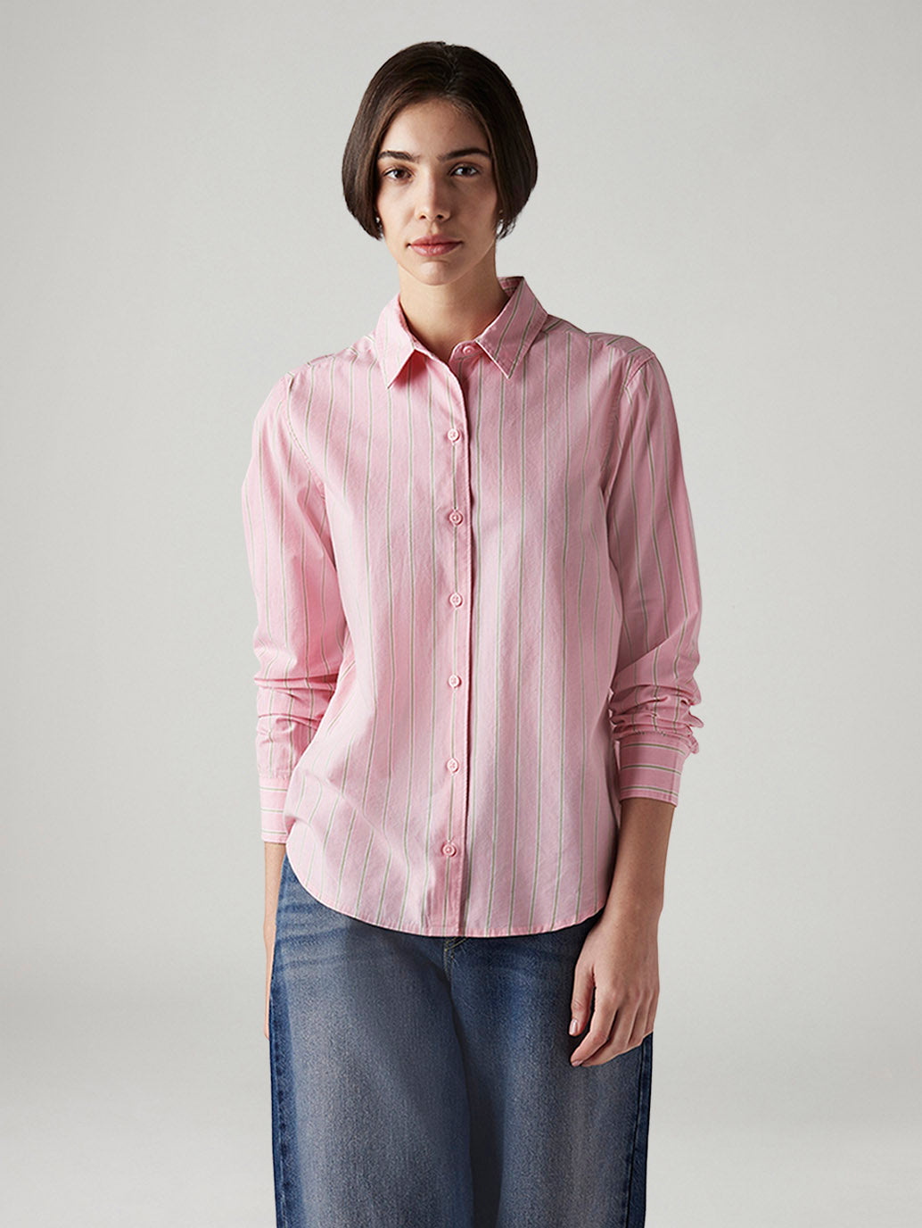 Women's Striped Slim Fit Poplin Shirt - Front View