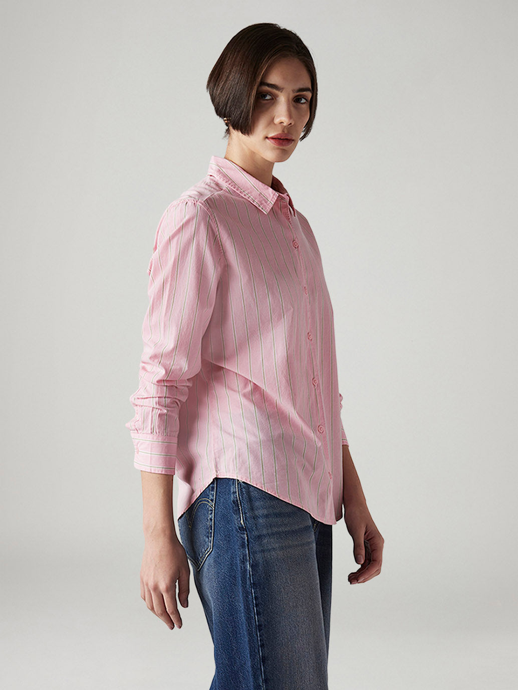 Women's Striped Slim Fit Poplin Shirt - Side View